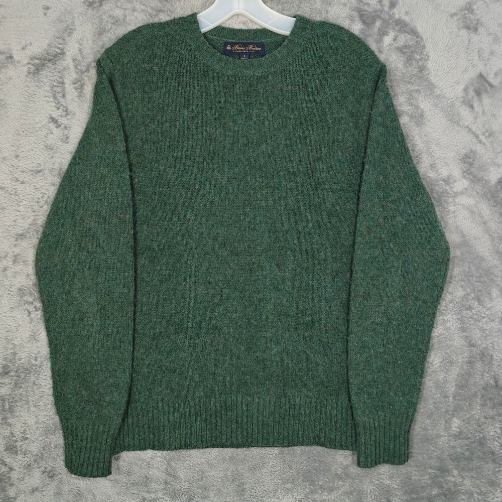 Brooks Brothers Brushed Wool Sweater Mens Small Green Shaggy Dog Crewneck Knit